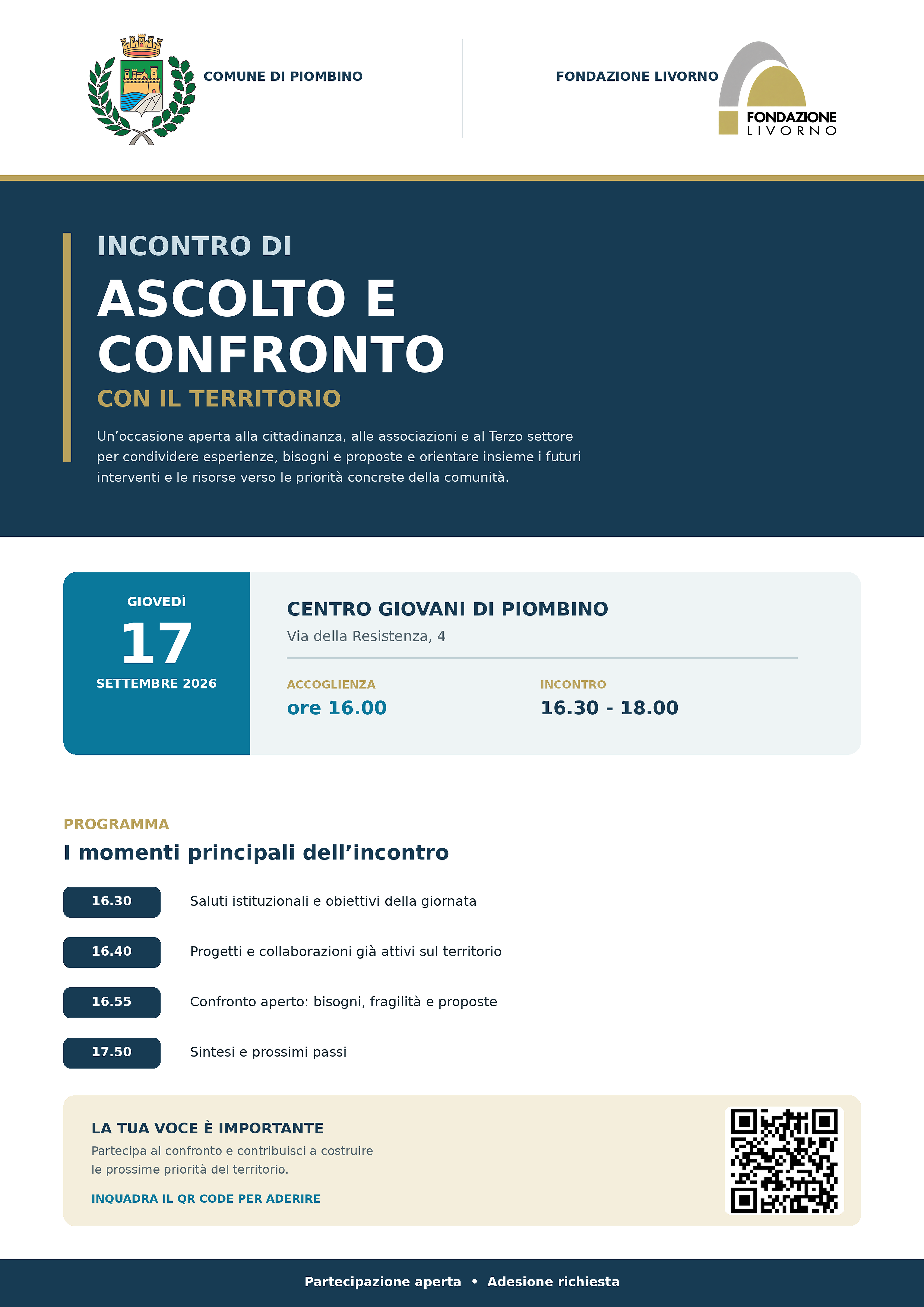 Il Comune e Fondazione Livorno incontrano il territorio: appuntamento il 17 settembre al Centro Giovani