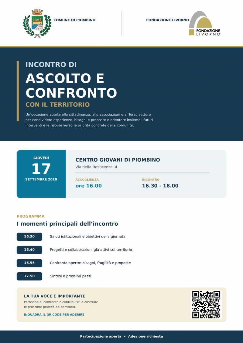 Il Comune e Fondazione Livorno incontrano il territorio: appuntamento il 17 settembre al Centro Giovani